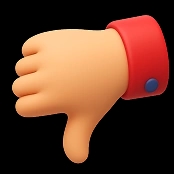 3D rendered light-skinned hand with red cuff giving a thumbs-down gesture.