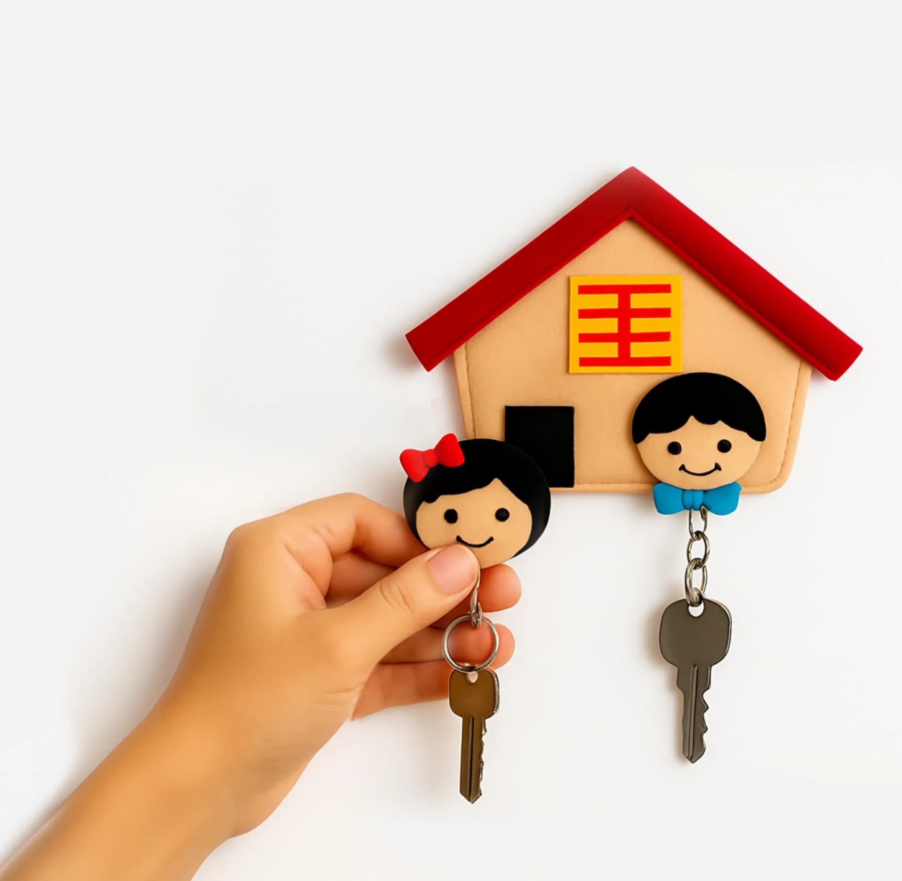 Hand holding house keys and family figures, symbolising disciplined investing using mutual funds to plan for home ownership.