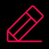 A neon pink outline of a pencil with an eraser against a black background.